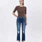 LV1163: MID-RISE DESTROYED HEM CROP KICK FLARE JEANS