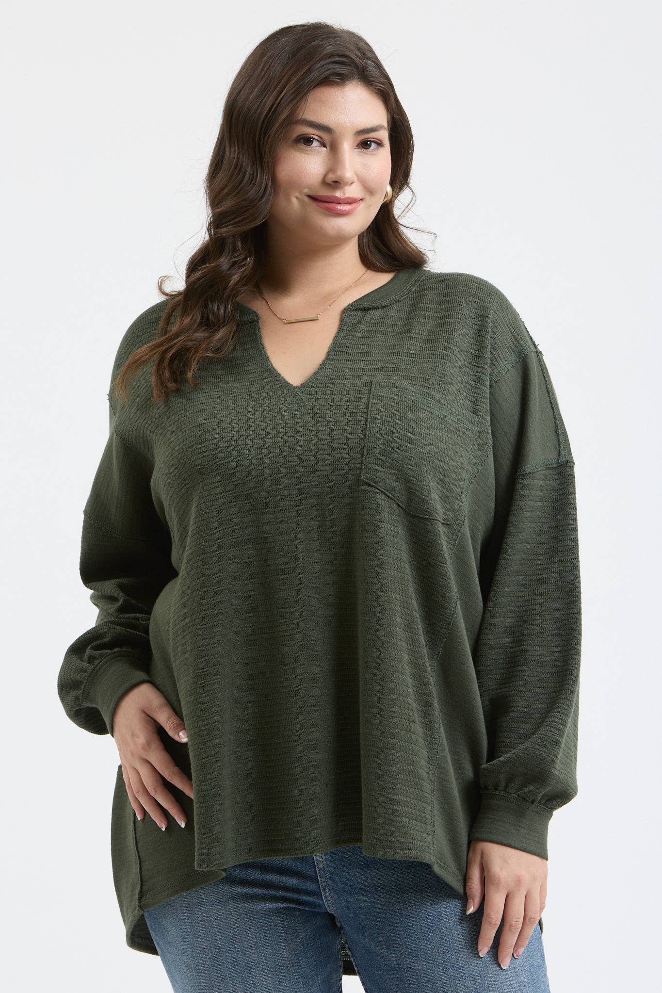 CURVY PATCHWORK SPLIT NECK TOP