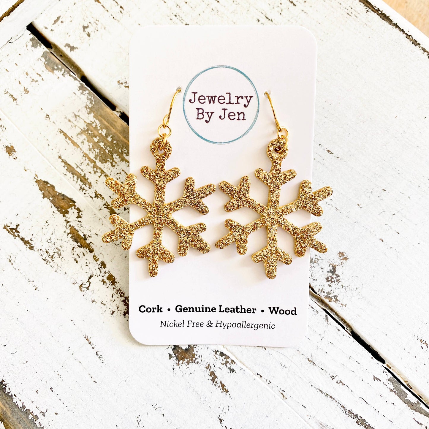 Snowflake Earrings: Gold Fine Glitter