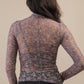 Fitted Sheer Mesh Lace Knit Top: CHAMPAGNE