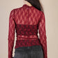 Fitted Sheer Mesh Lace Knit Top: CHAMPAGNE