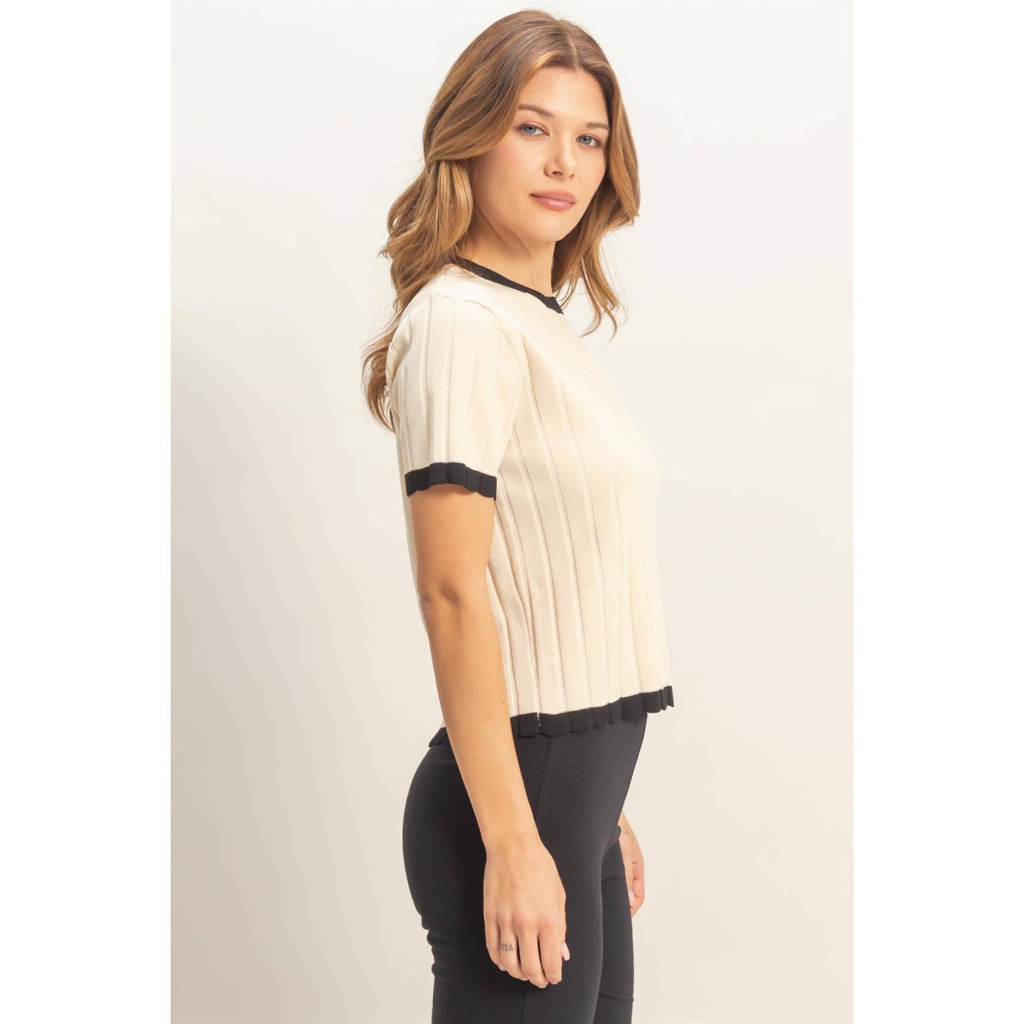 Ribbed Contrast Lightweight Sweater