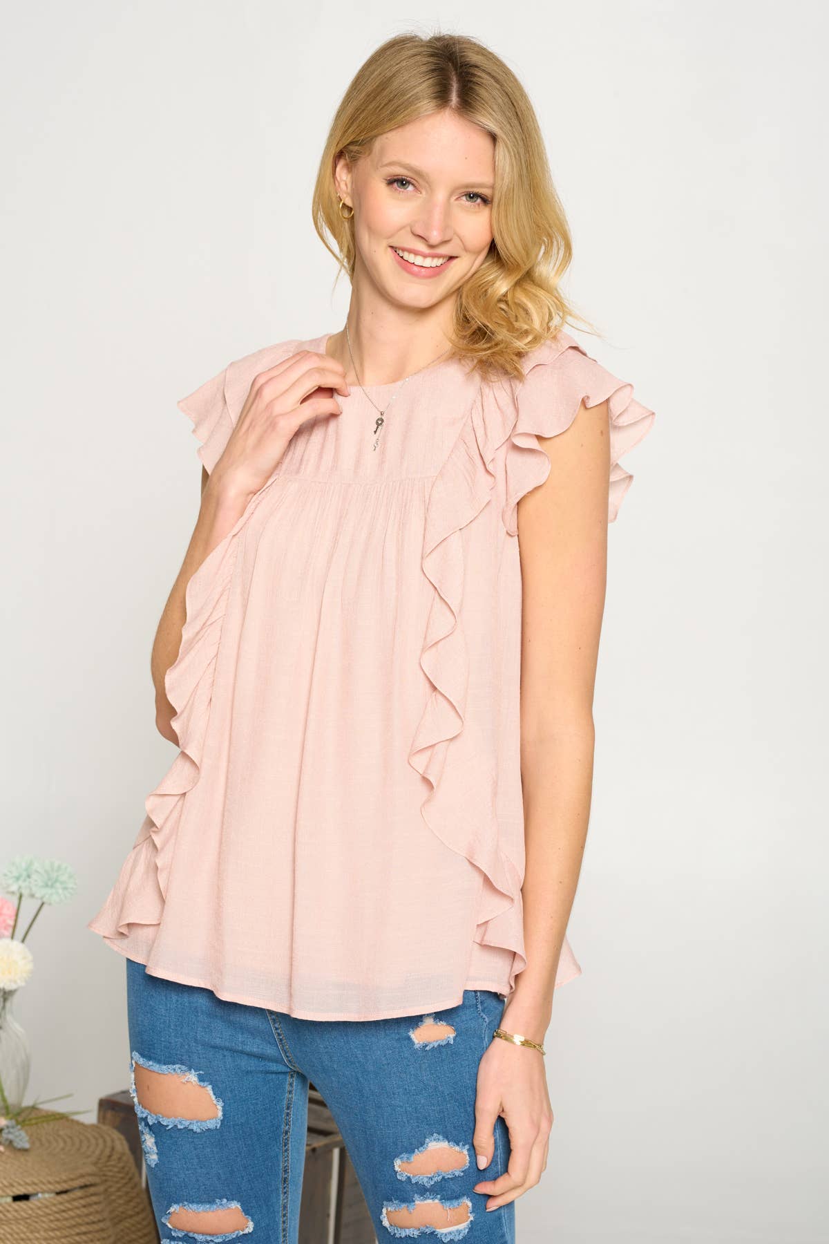 Pink Ruffle Blouse