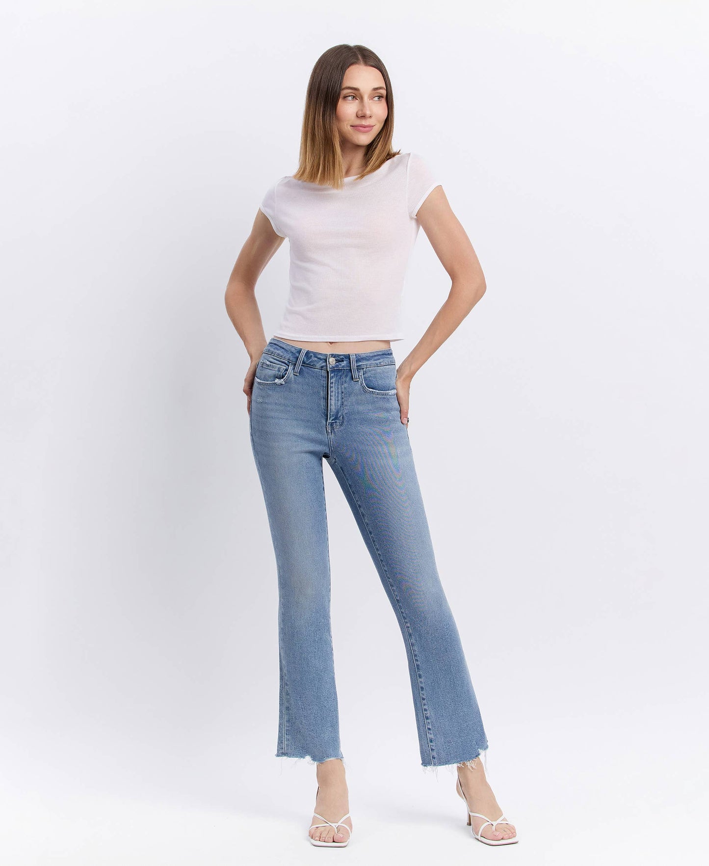 LV1709: HIGH RISE RAW HEM KICK FLARE JEANS