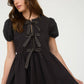FRONT TIE PUFF SLEEVE BABYDOLL DRESS