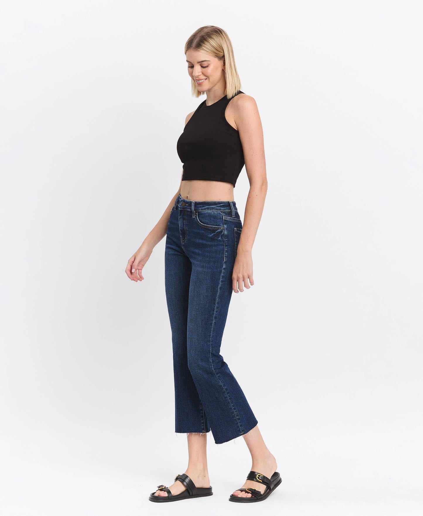 LV1618: HIGH RISE RAW HEM KICK FLARE JEANS