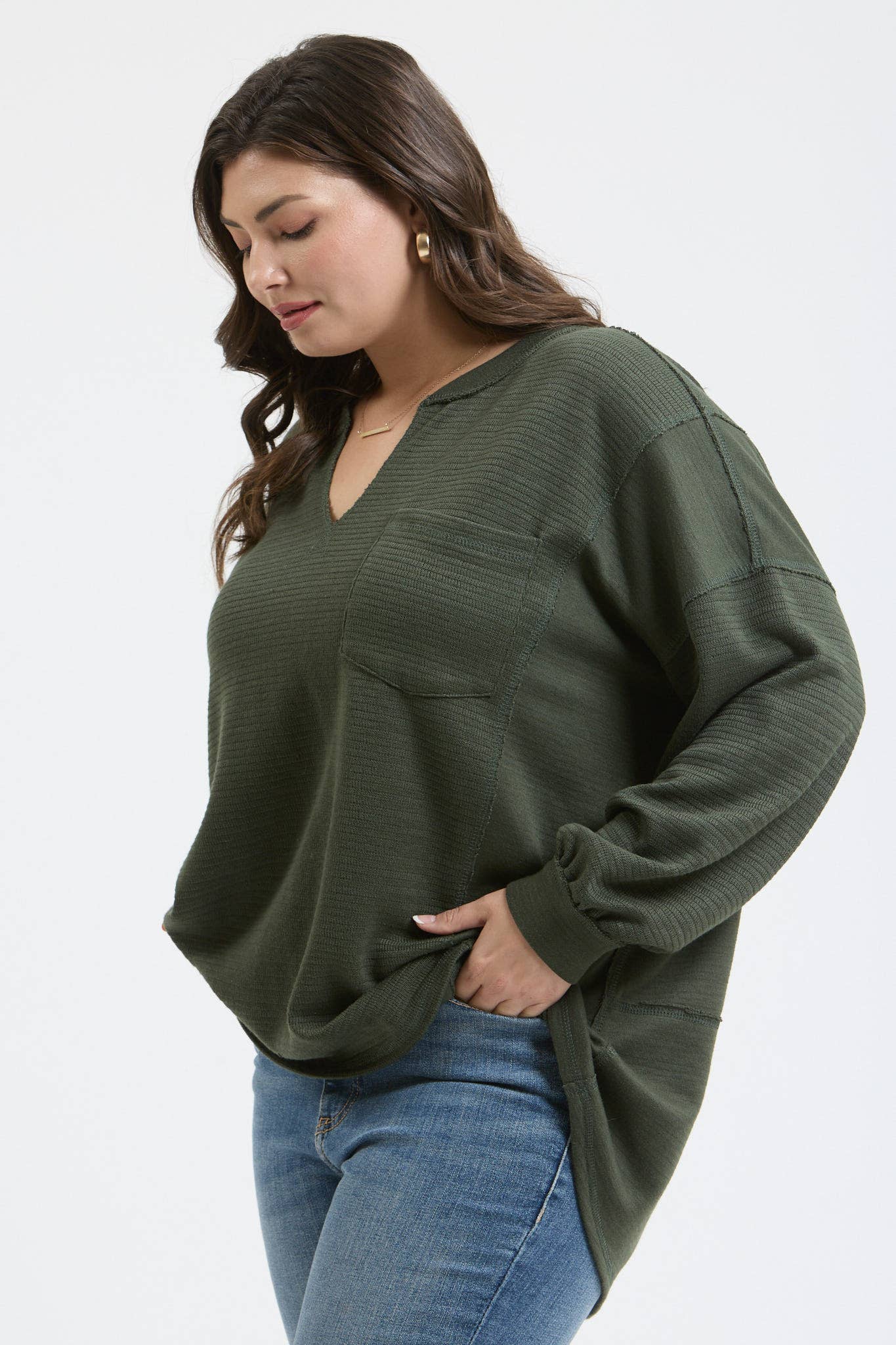 CURVY PATCHWORK SPLIT NECK TOP