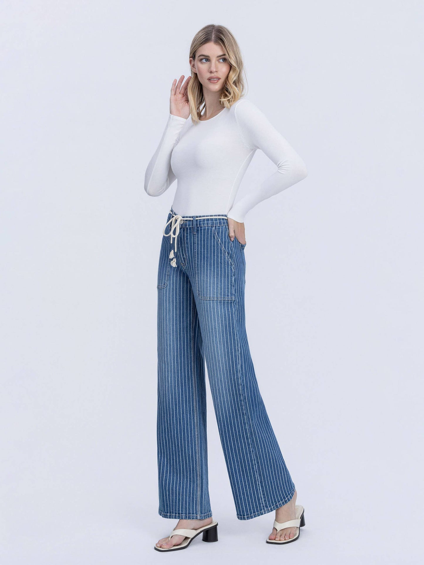 LV Pinstripe Wide Jeans