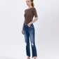 LV1163: MID-RISE DESTROYED HEM CROP KICK FLARE JEANS