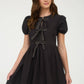 FRONT TIE PUFF SLEEVE BABYDOLL DRESS