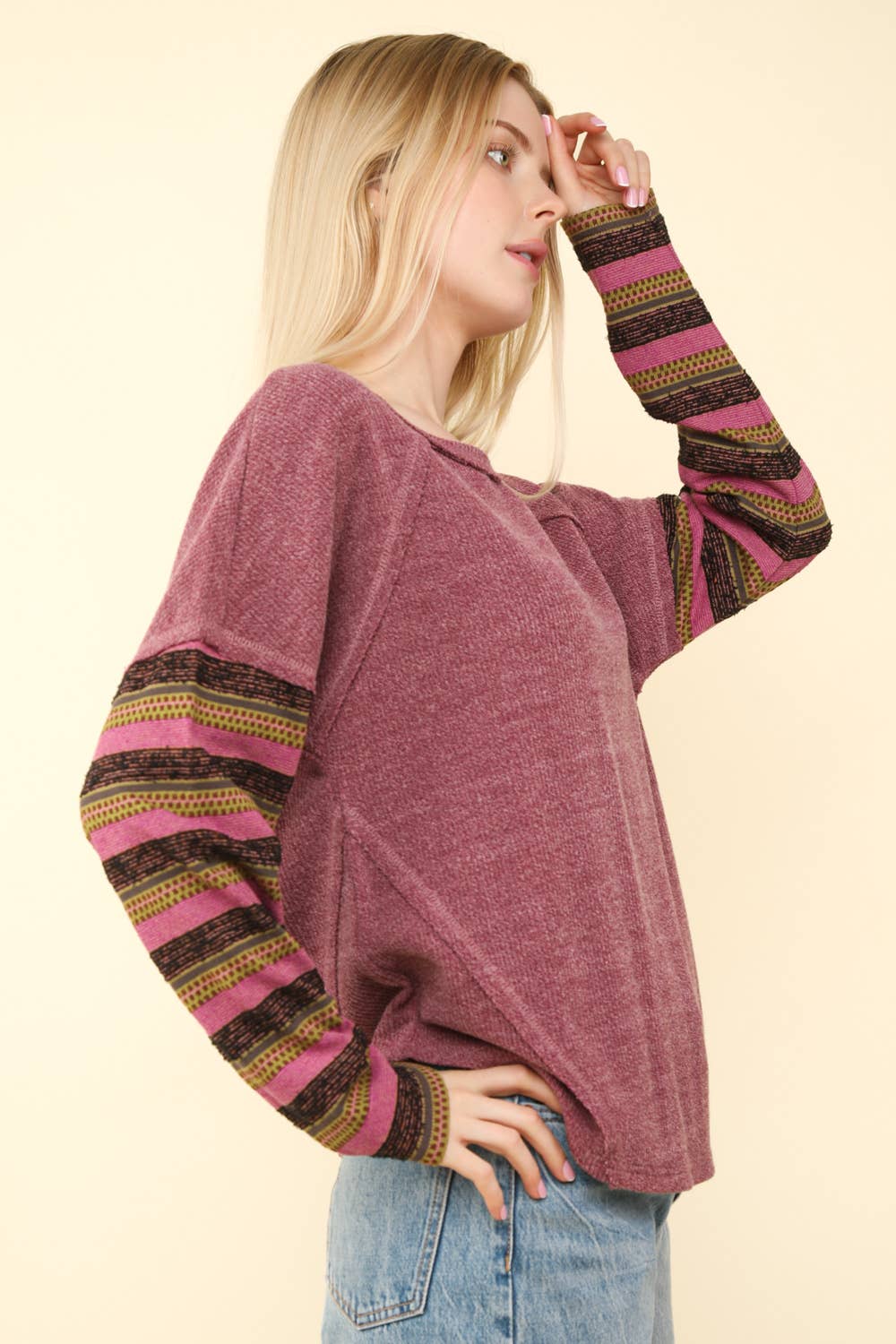 Contrast Striped Sleeve Top