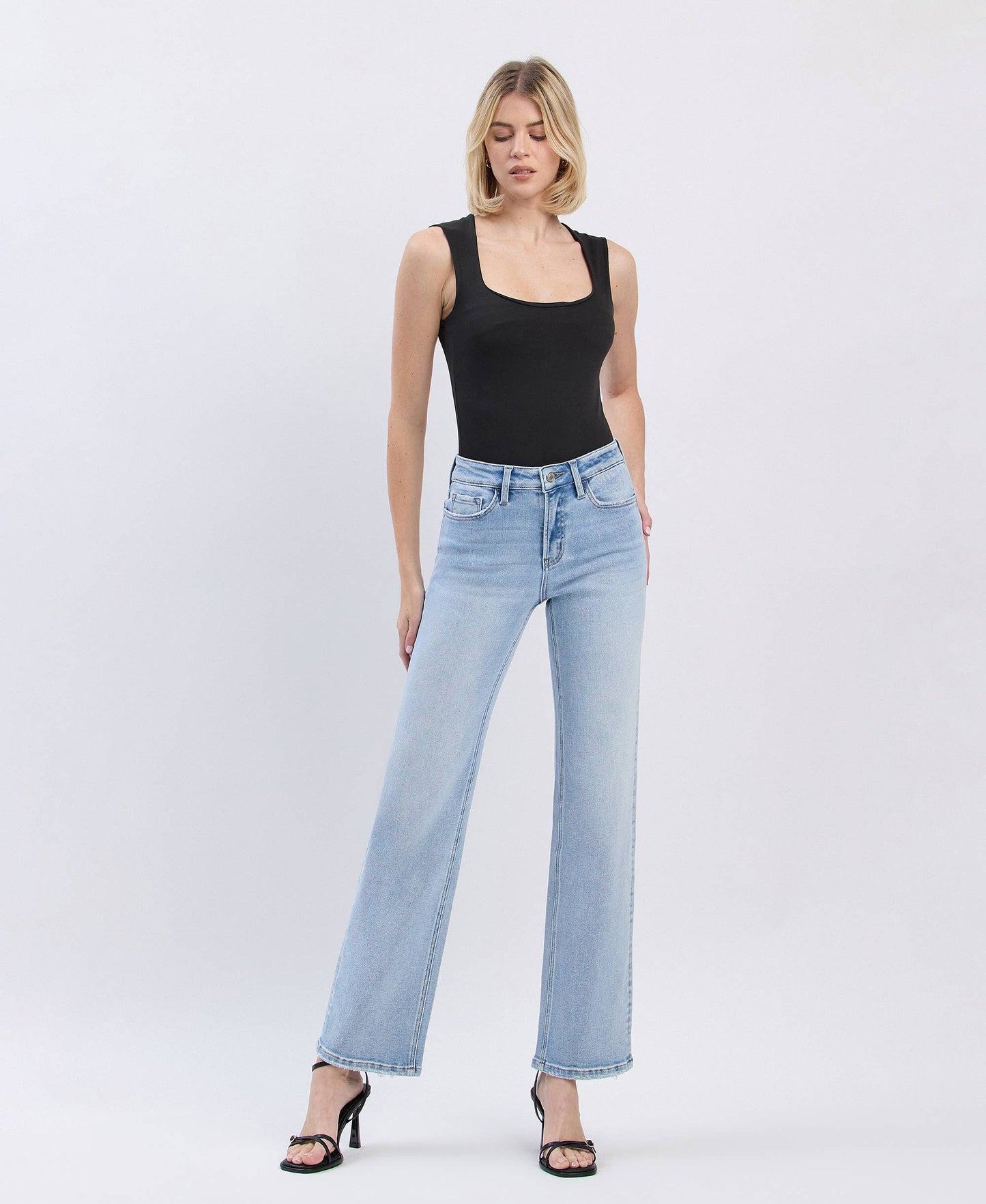 LV1681:HIGH RISE SLIM WIDE LEG JEANS