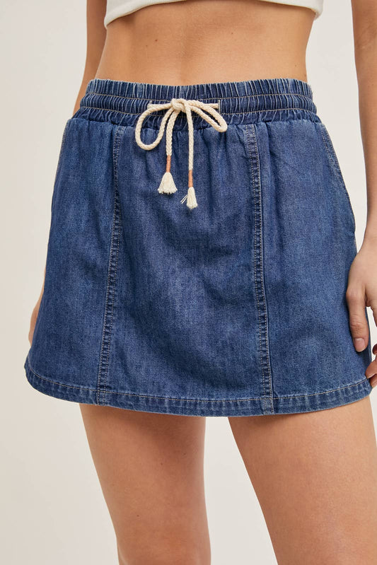 DENIM DRAWSTRING SKORT
