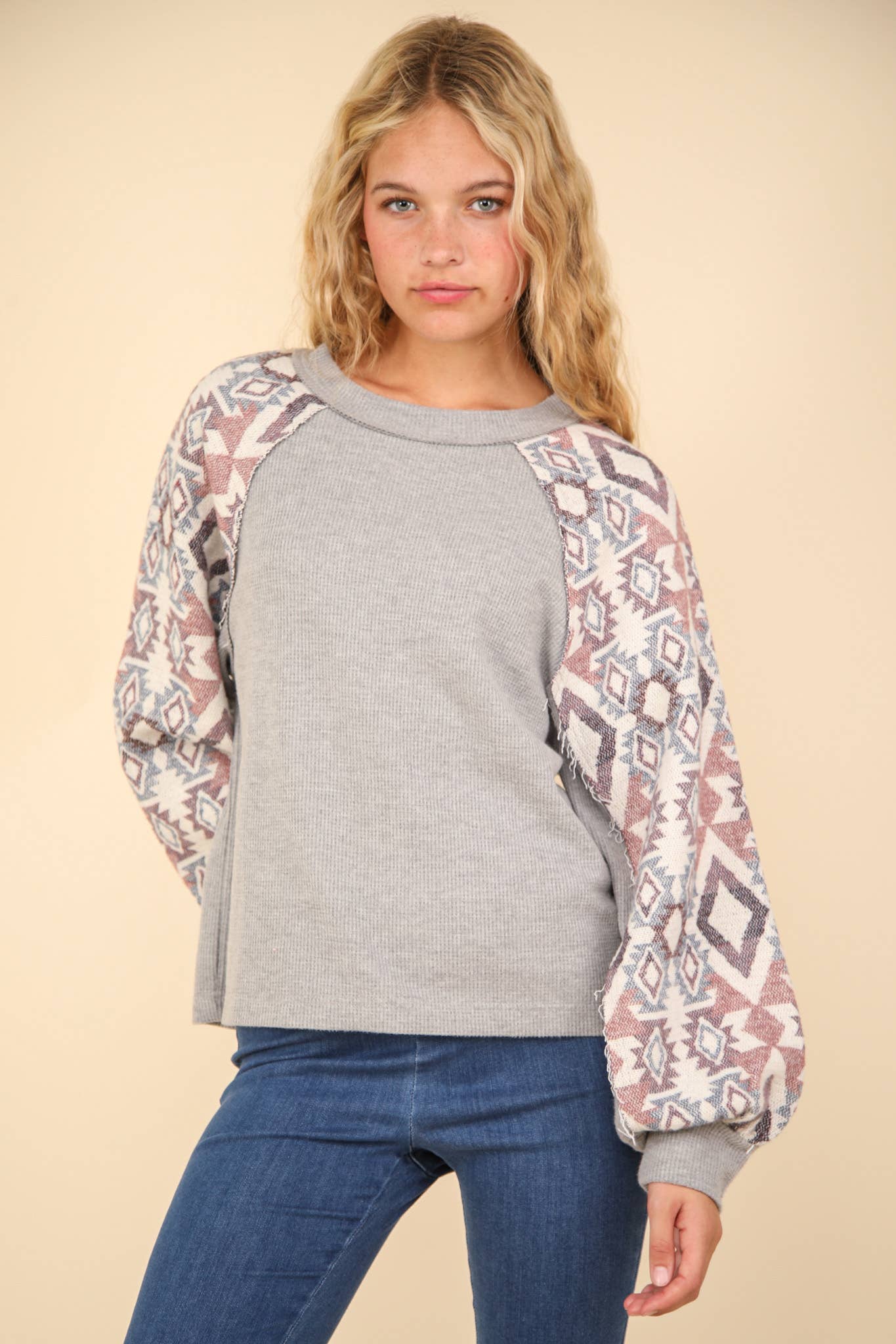 Aztec Printed Sleeve Knit Top