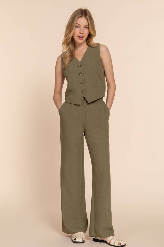 Straight Woven Linen Effect Pants