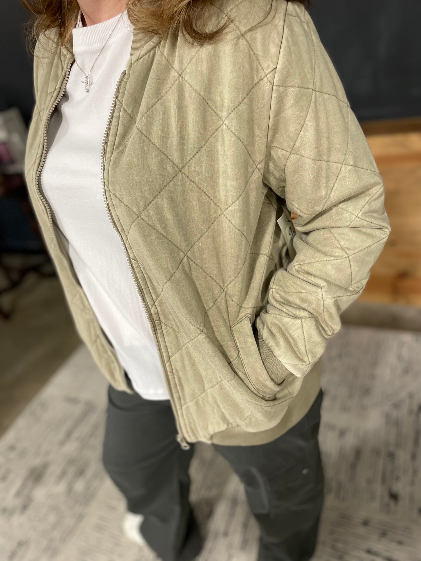 Quilted Mineral-Wash Bomber Jacket