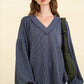Two Tone Ribbed V-Neck Top