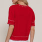 Short Sleeve Red/Wht Sweater