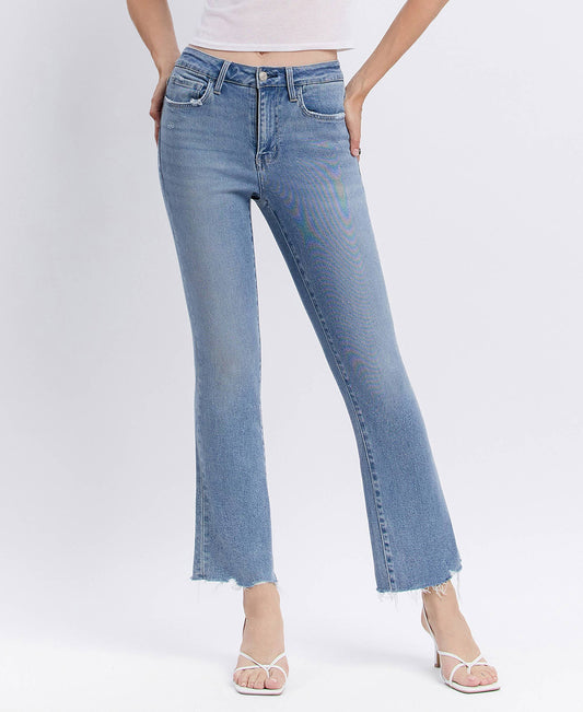 LV1709: HIGH RISE RAW HEM KICK FLARE JEANS