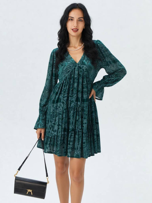 V-neck Jacquard Velvet Dress