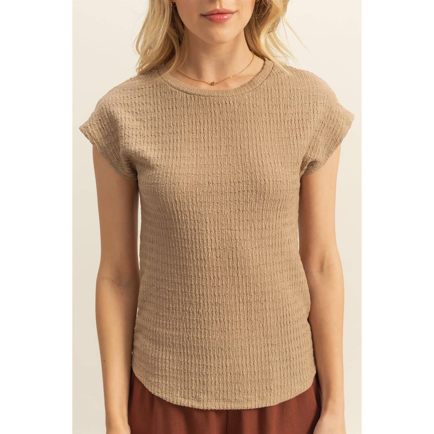 Crew Neck Textured Knit Top