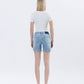 LV1726: HIGH RISE RAW HEM MIDI SHORTS