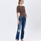 LV1163: MID-RISE DESTROYED HEM CROP KICK FLARE JEANS