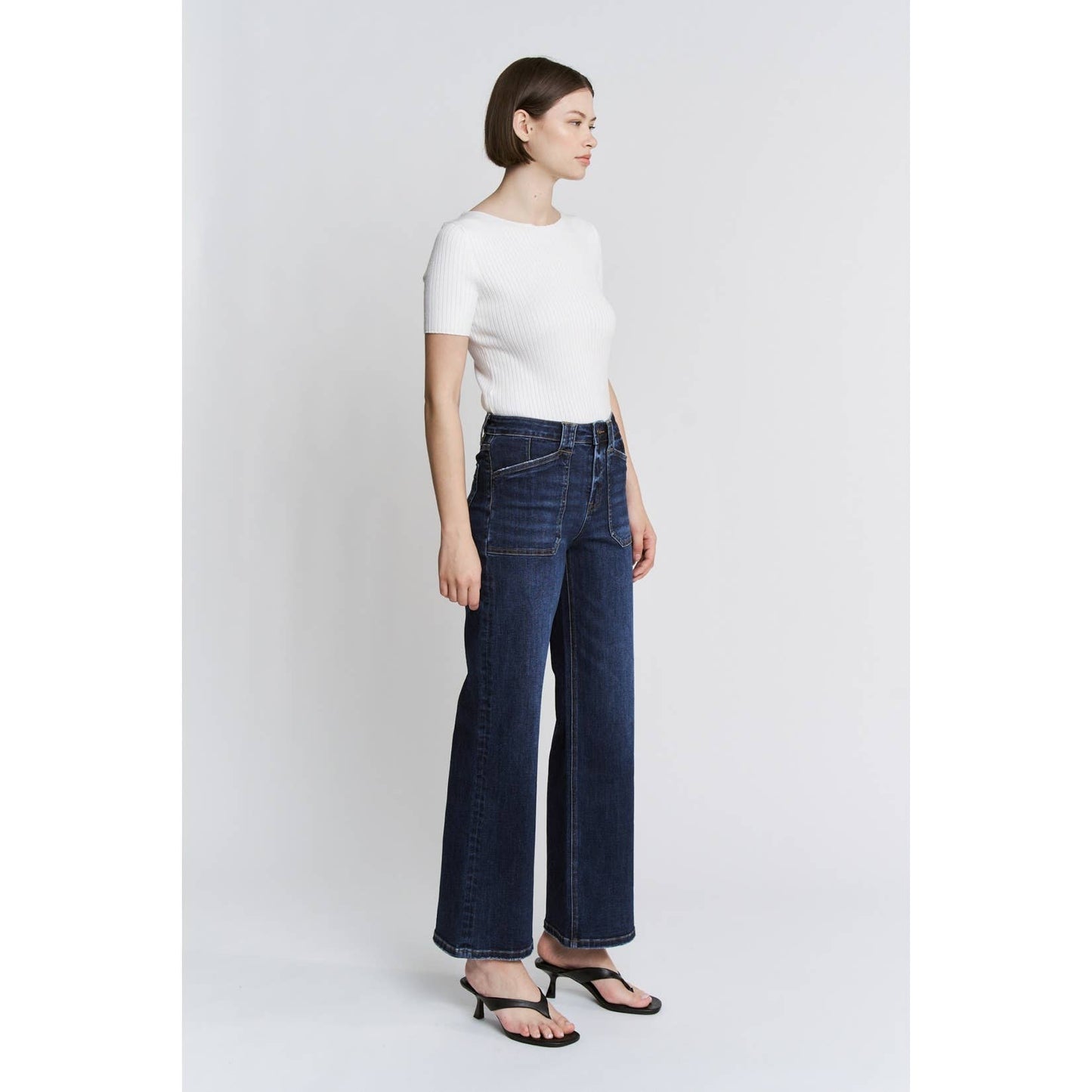 MICA: HIGH RISE WIDE LEG w/ PATCH PKT JEANS