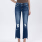 LV1163: MID-RISE DESTROYED HEM CROP KICK FLARE JEANS
