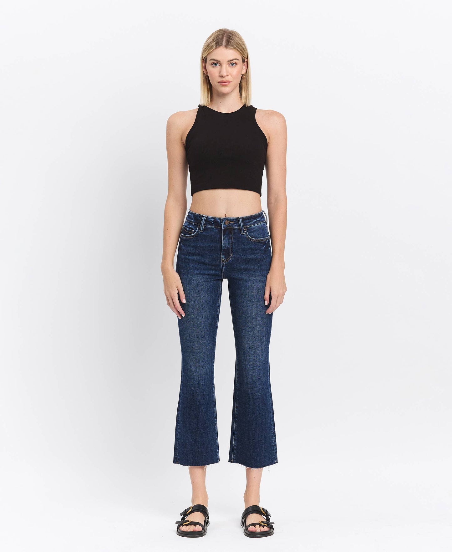 LV1618: HIGH RISE RAW HEM KICK FLARE JEANS