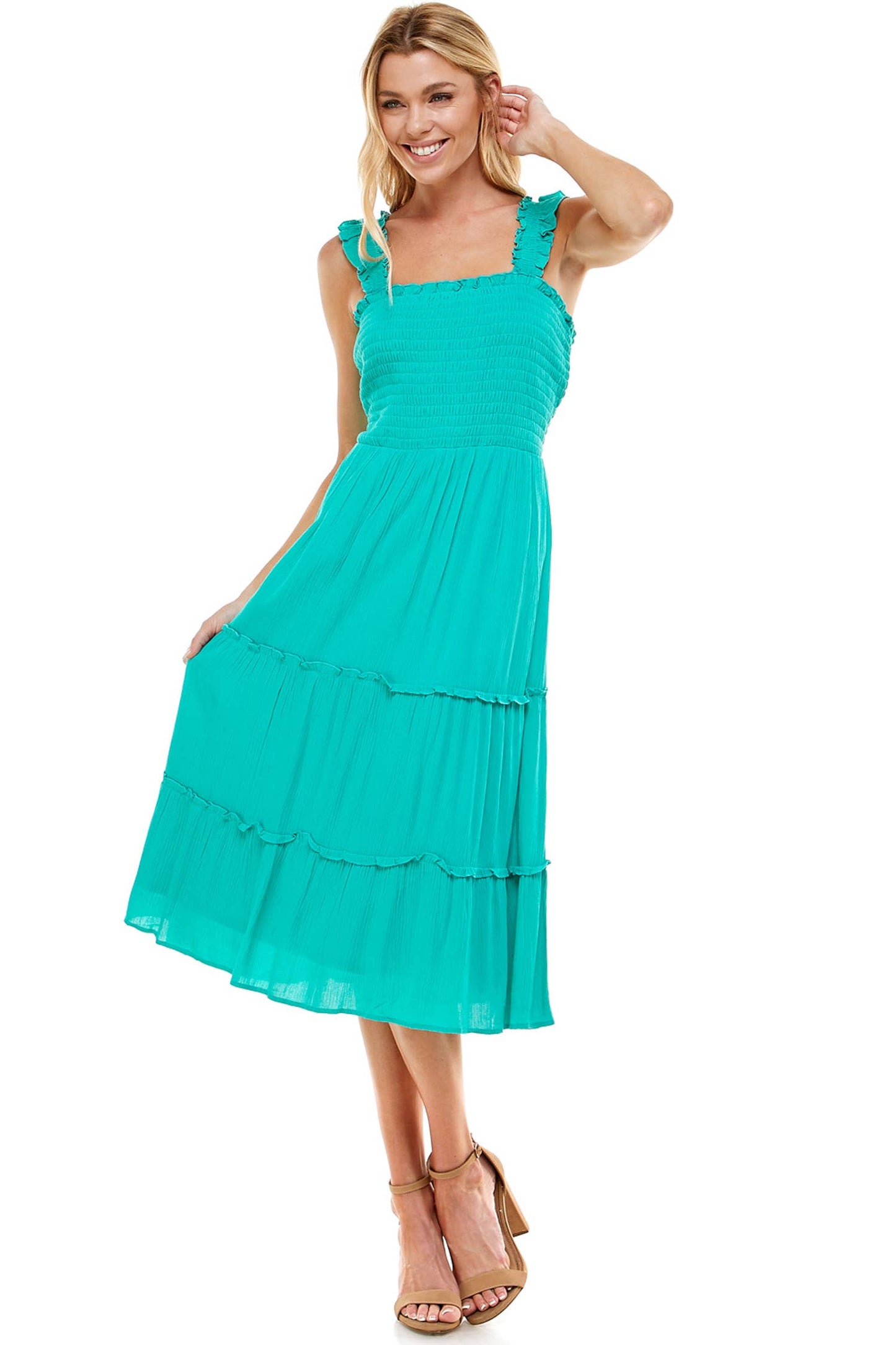 SMOCKED TOP RUFFLE DRESS