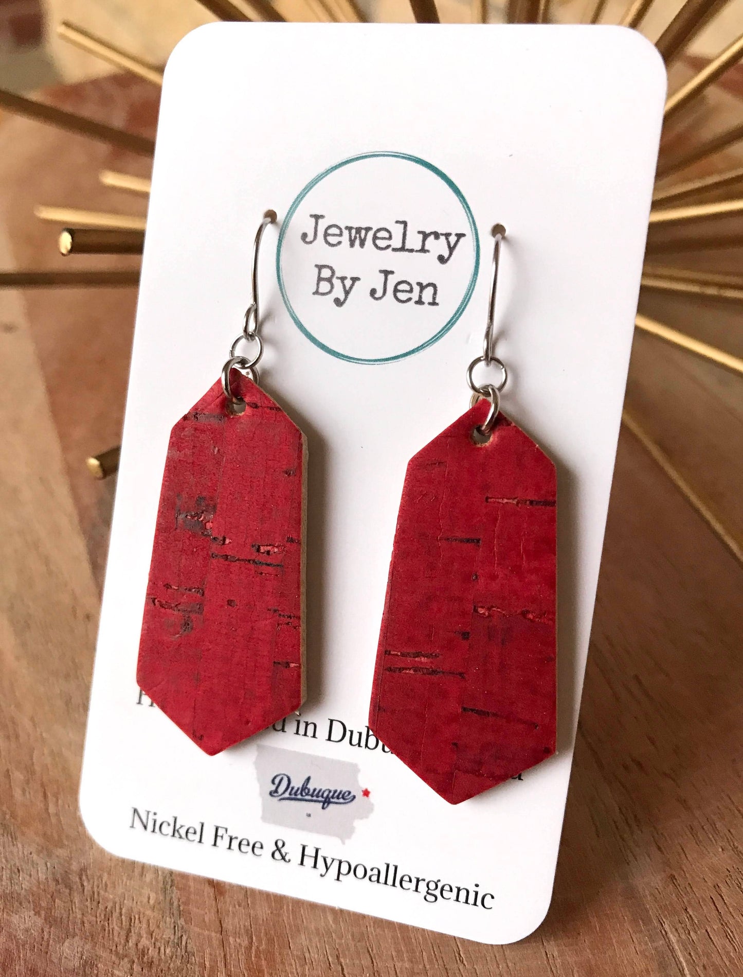 Diamond Bar Earring:Red Cork