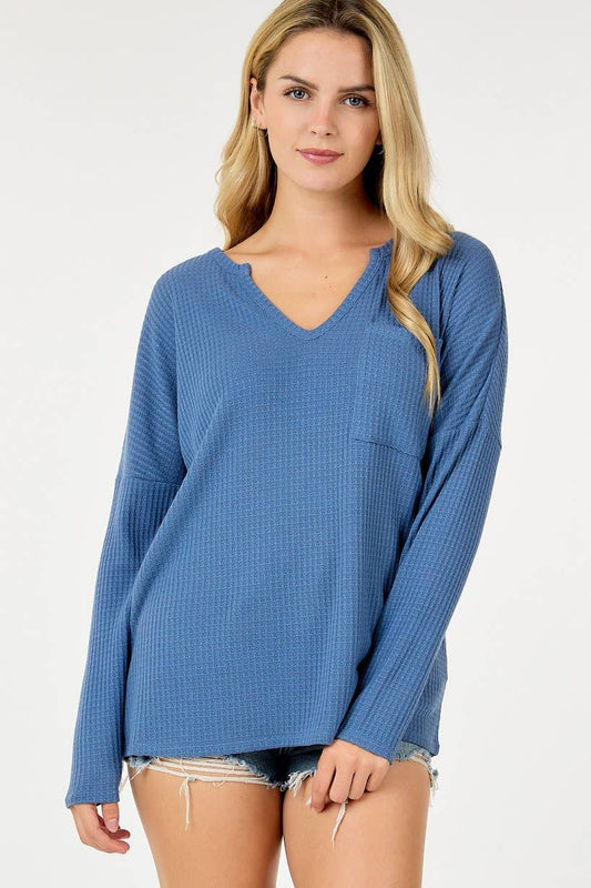 Deep V-neck Waffle Top