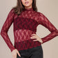 Fitted Sheer Mesh Lace Knit Top: CHAMPAGNE
