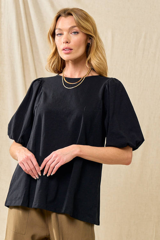 Black Puff Sleeve Top