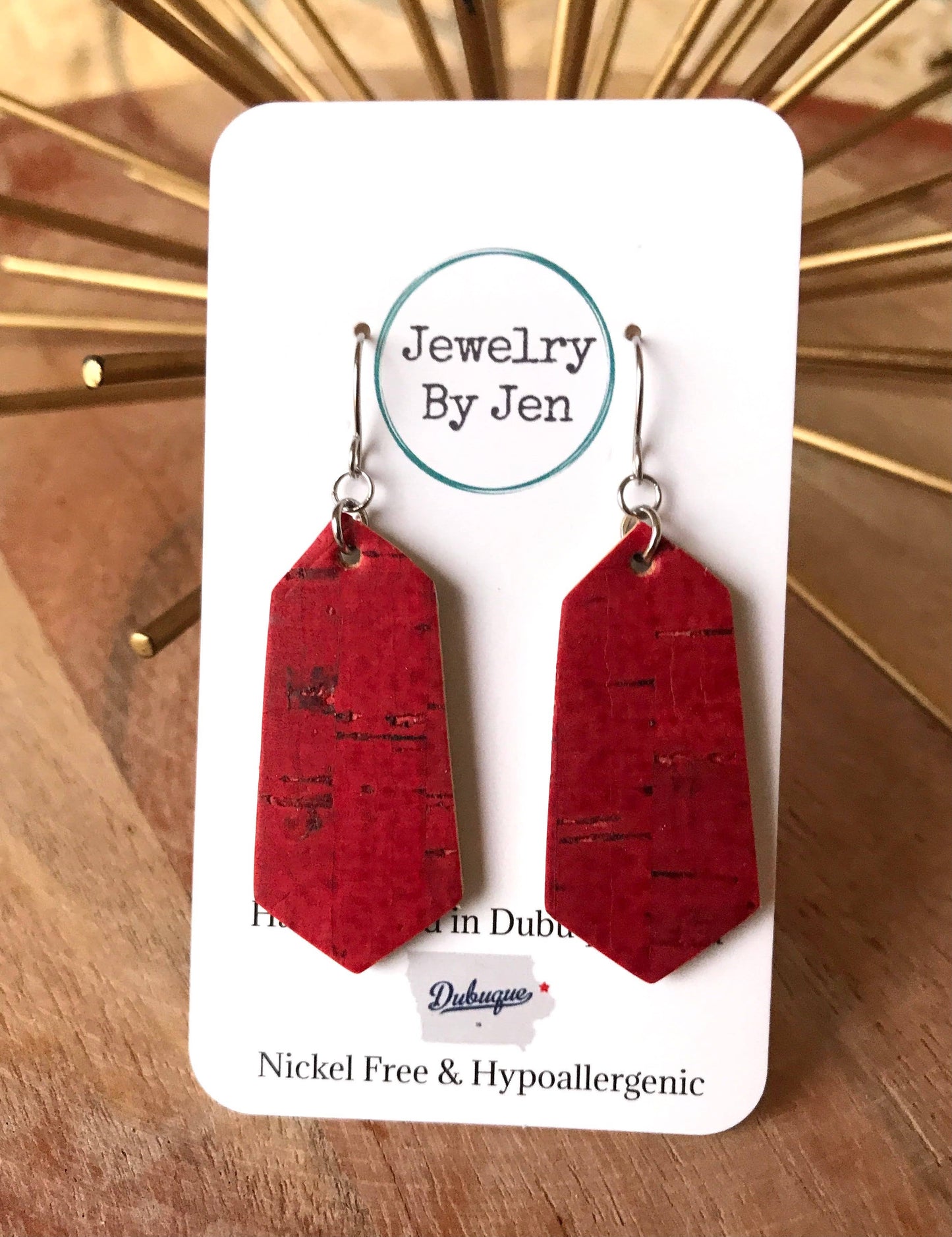 Diamond Bar Earring:Red Cork