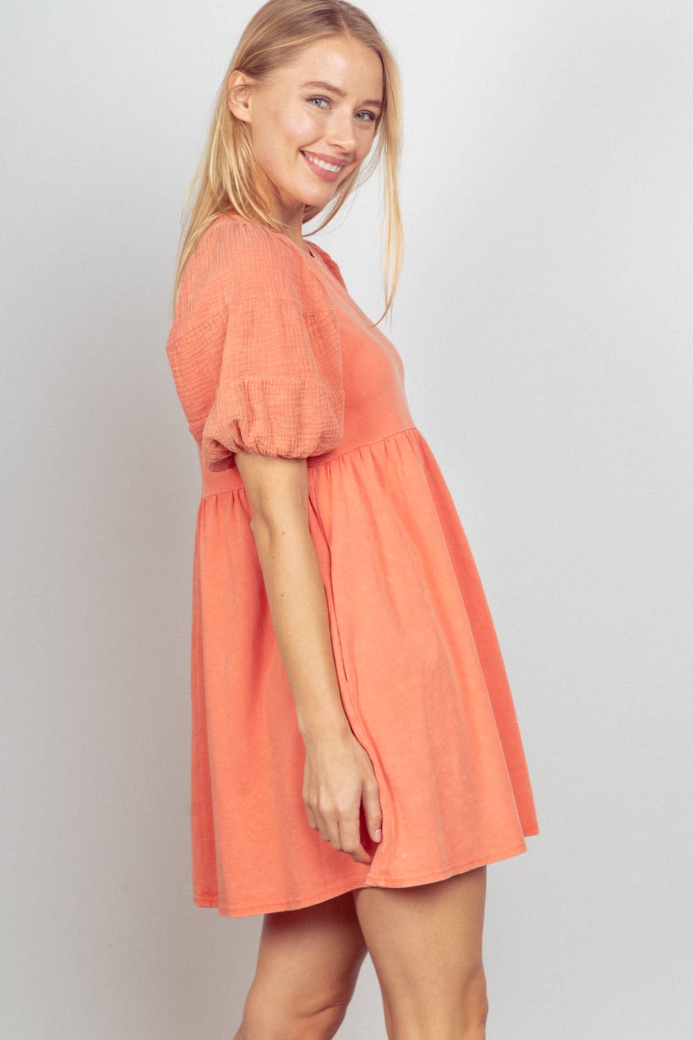 Gauze Puff Sleeve Dress