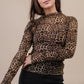 Fitted Sheer Mesh Lace Knit Top: CHAMPAGNE