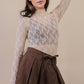 Fitted Sheer Mesh Lace Knit Top: CHAMPAGNE
