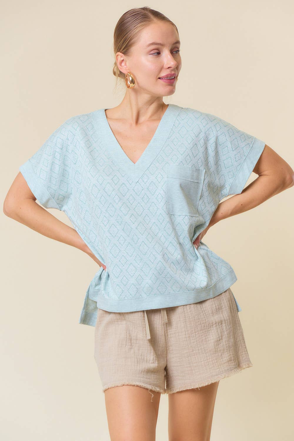 Jacquard V-neck Top