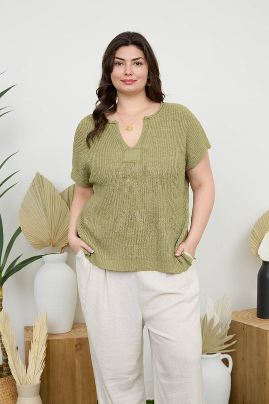 Curvy Split Neck Knit Top