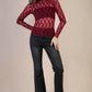 Fitted Sheer Mesh Lace Knit Top: CHAMPAGNE