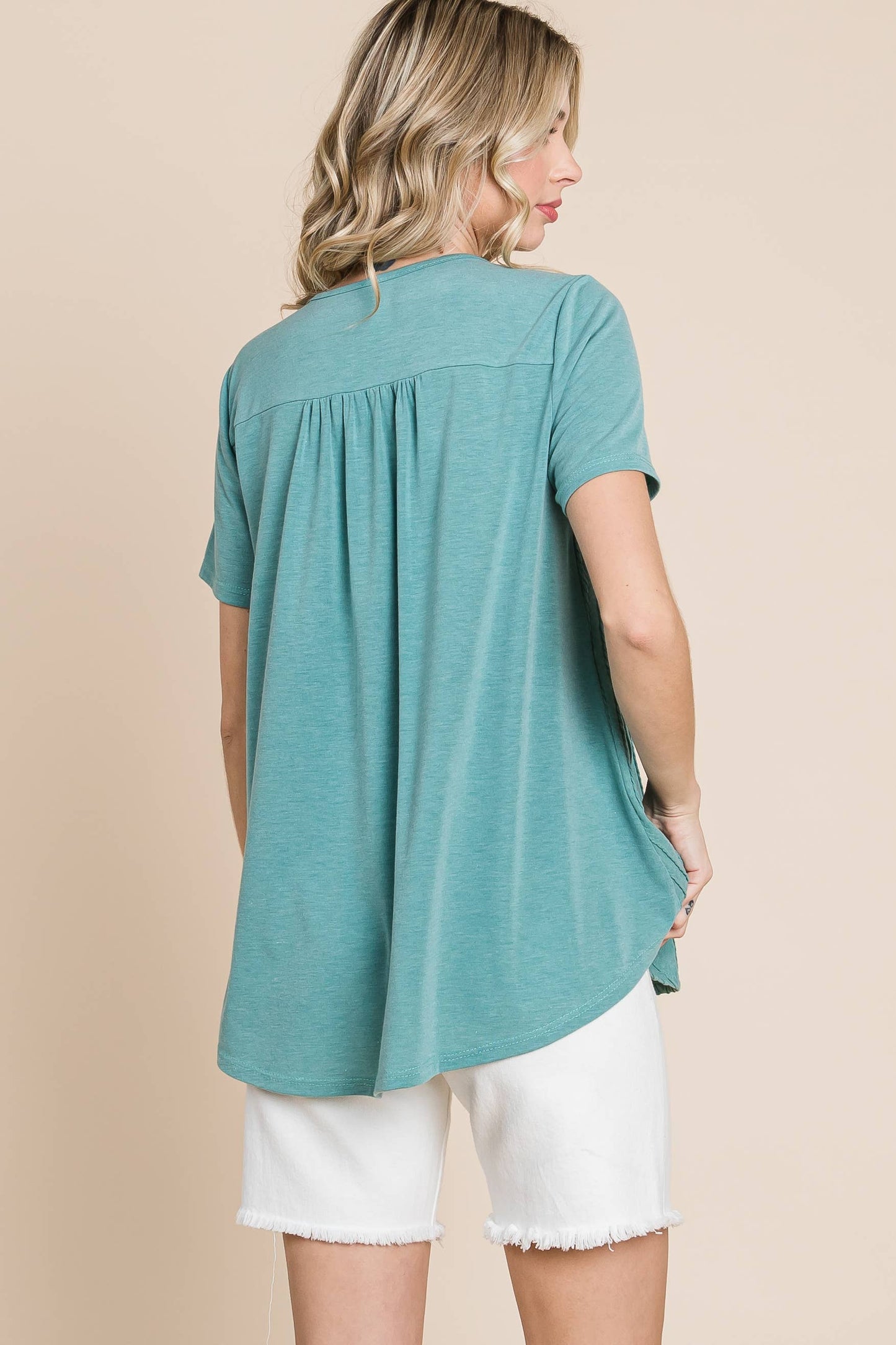 Curvy Short Sleeve V-neck Jacquard Top