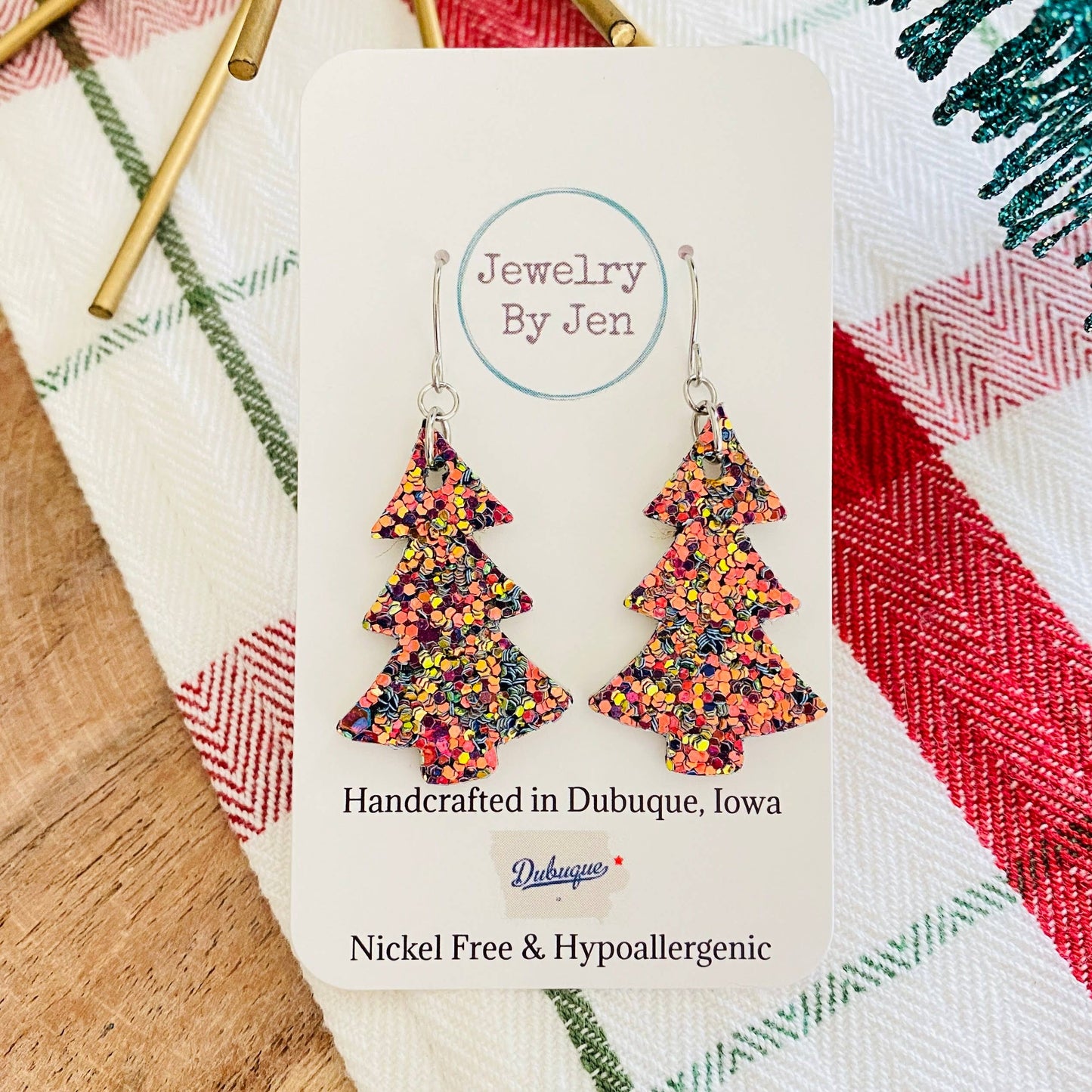 Christmas Tree Earrings: Chameleon Glitter