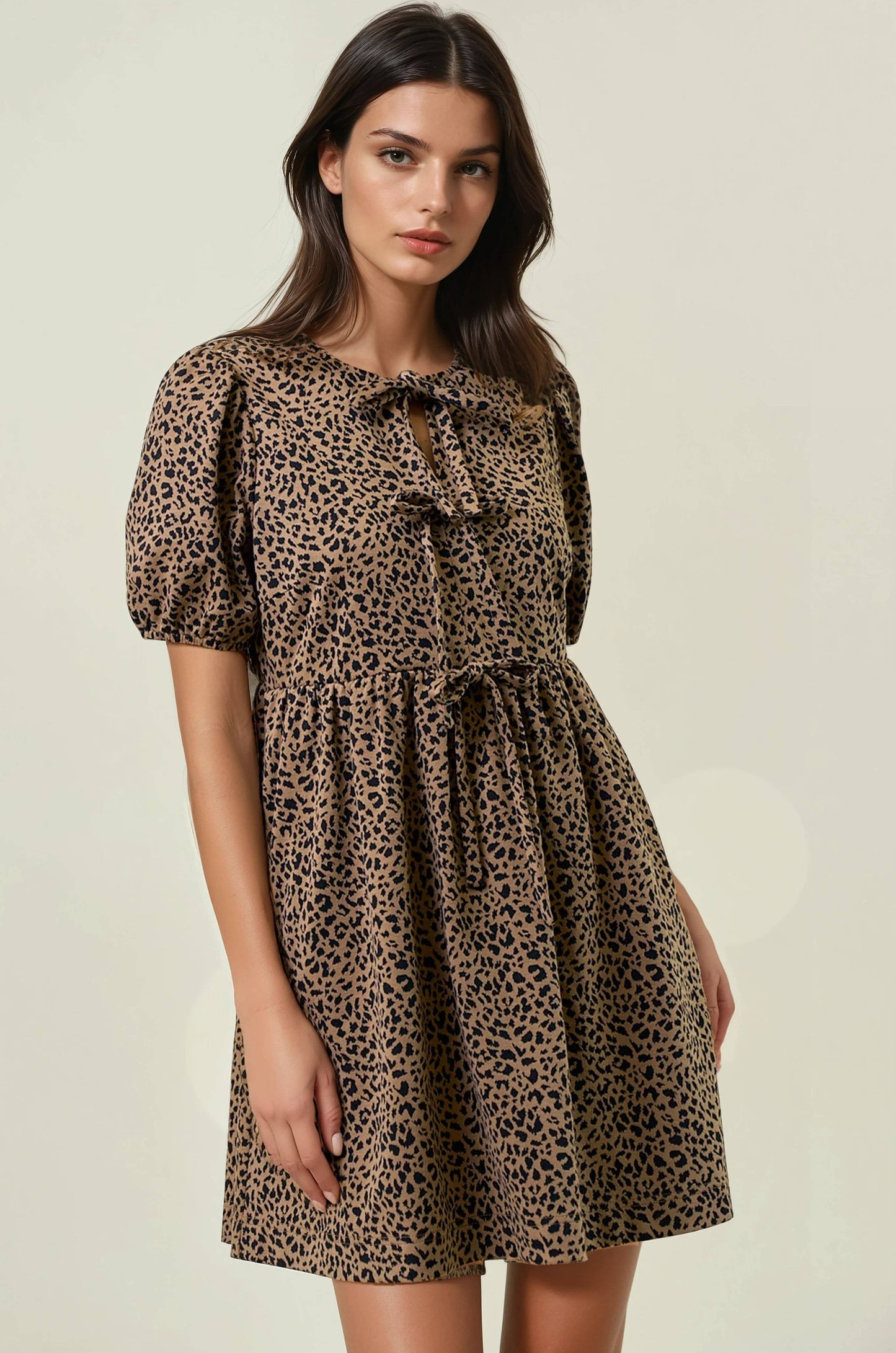 ANIMAL PRINT TIE FRONT DRESS