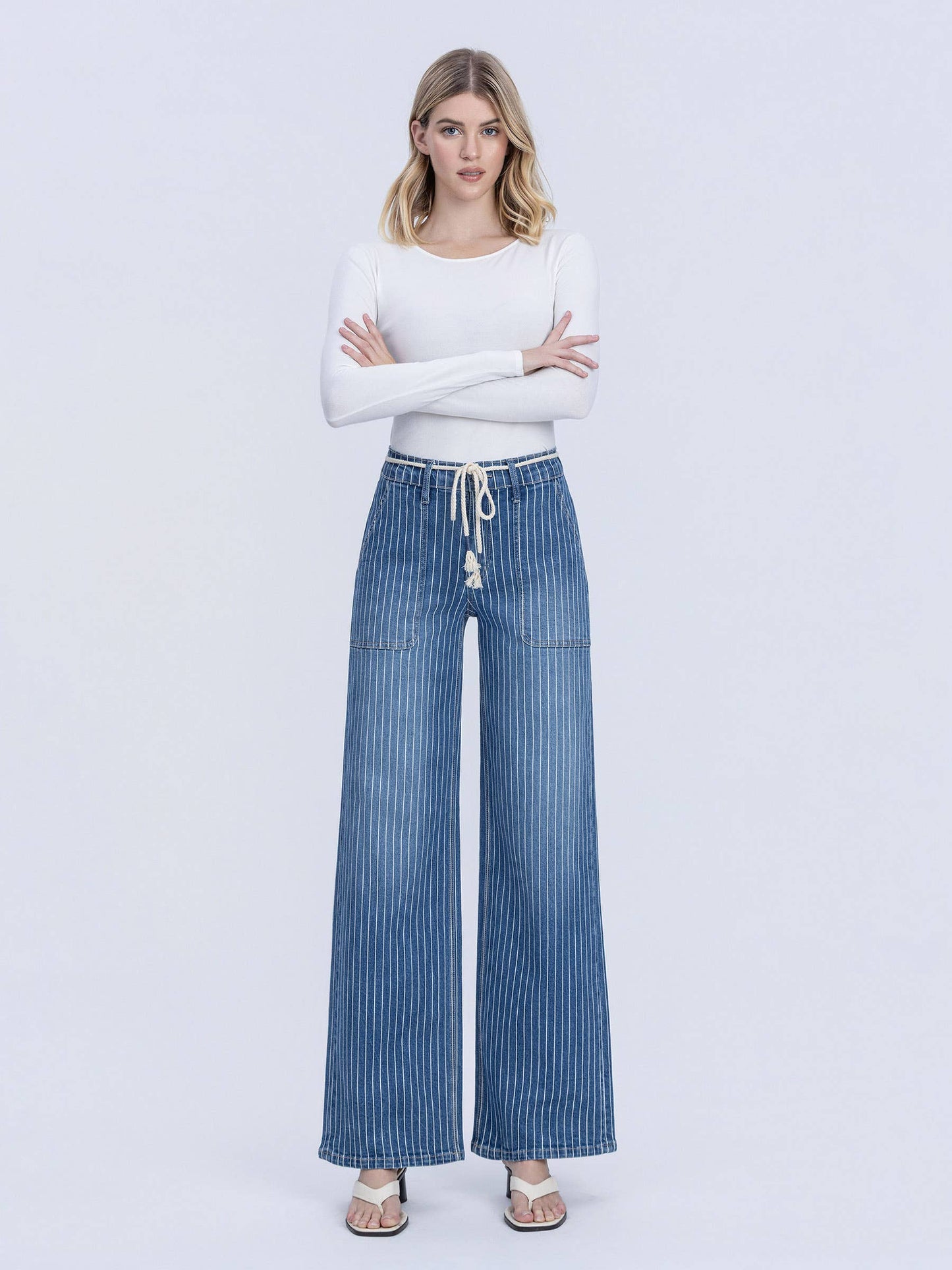 LV Pinstripe Wide Jeans