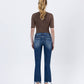 LV1163: MID-RISE DESTROYED HEM CROP KICK FLARE JEANS