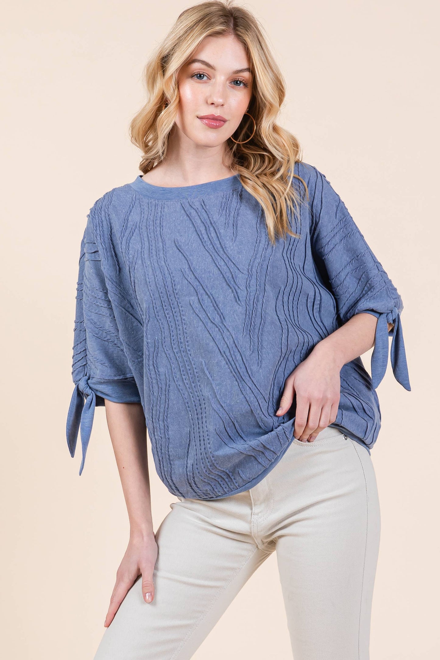 Curvy Tie Sleeve Jacquard Top