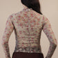 Fitted Sheer Mesh Lace Knit Top: CHAMPAGNE