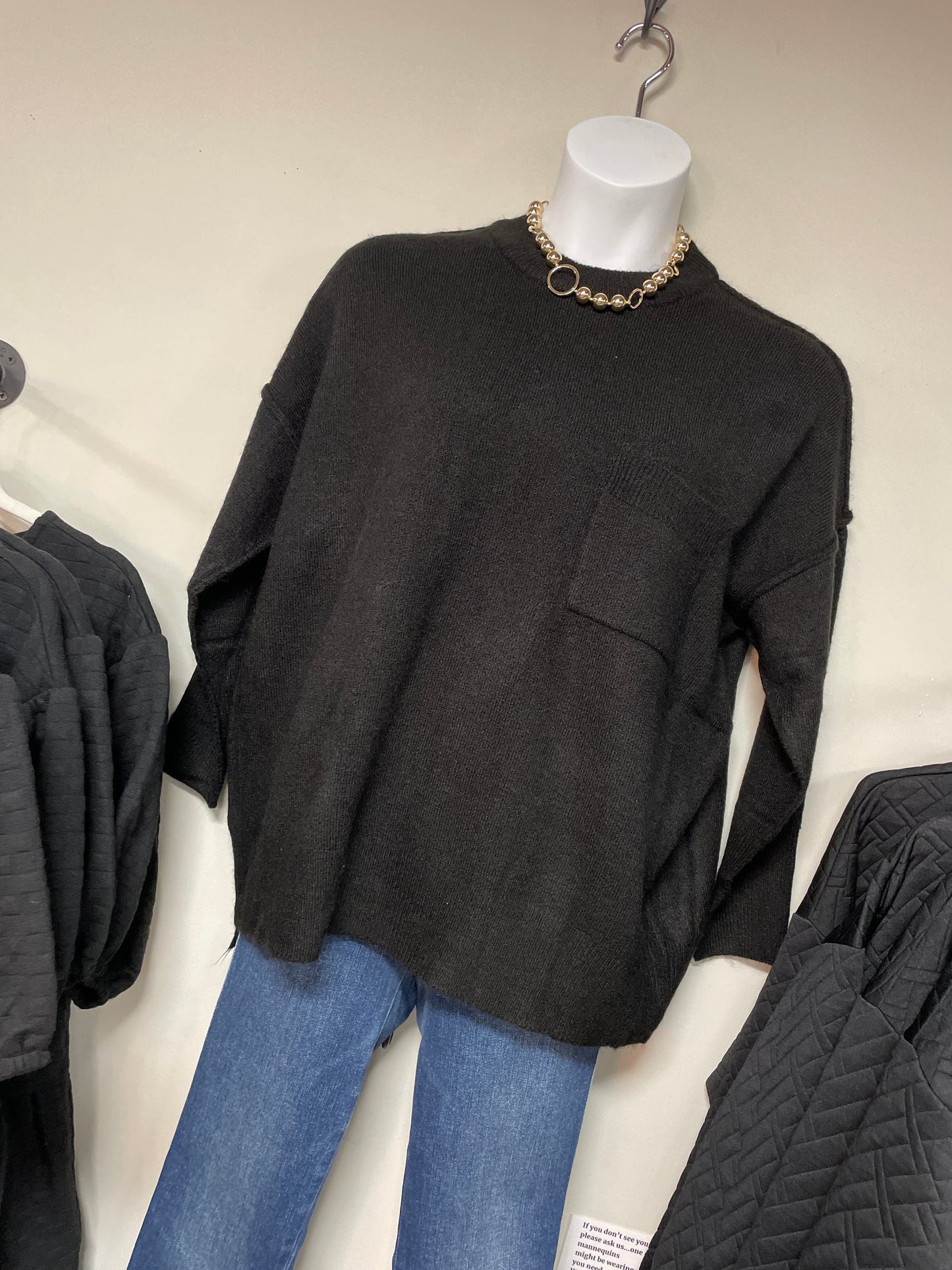 Oversized Pocket Sweater: Black